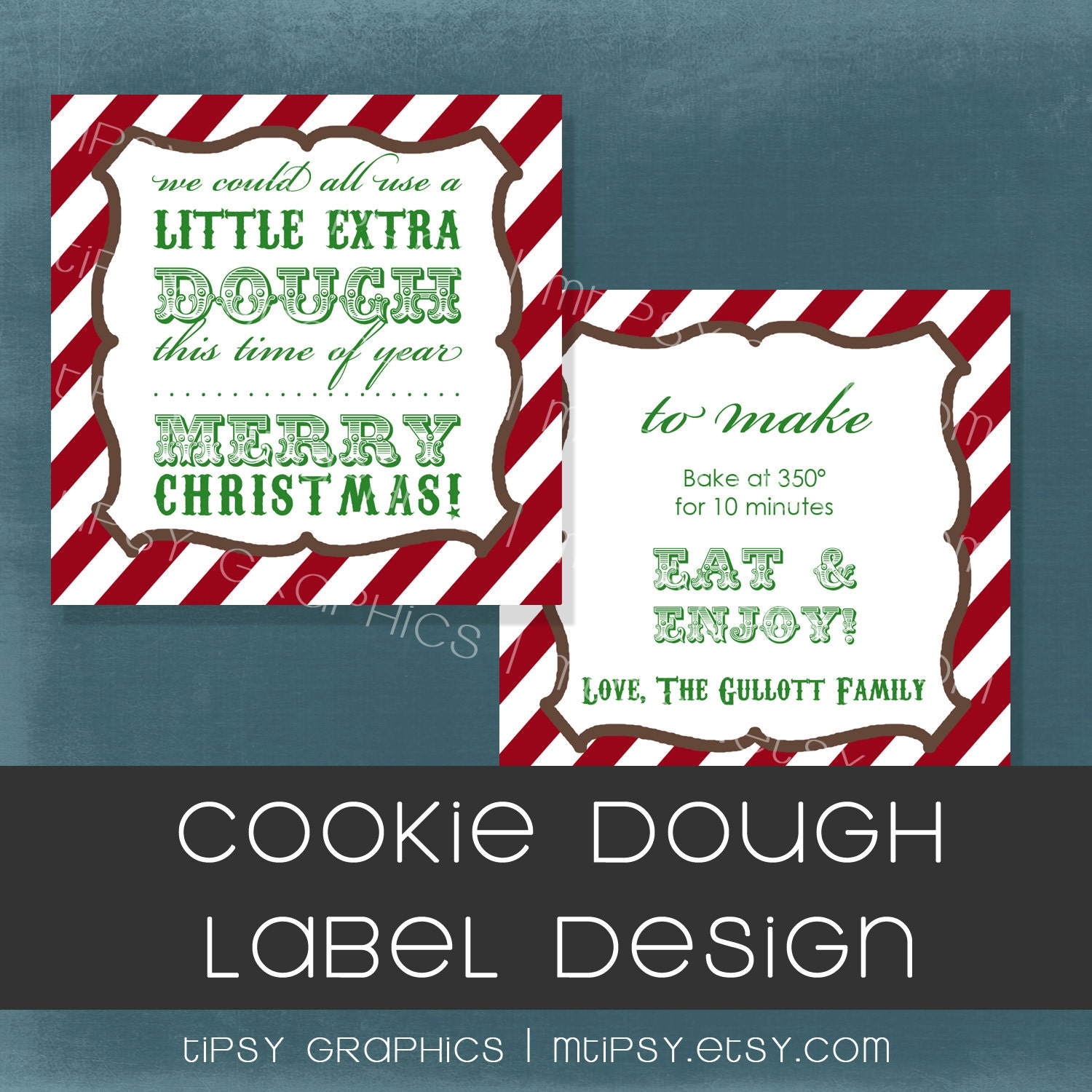 A Little Extra Dough. Vintage Stripes Holiday Sticker or Tag. Any colors. Front & Back Digital File by Tipsy Graphics Il_570xn