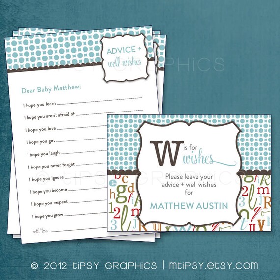 W is for Wishes. Alphabet Themed Baby Wishes By Tipsy Graphics. Madlib. AdLib. Baby Wishes. Baby Statistics. Printable Cards, any Colors. Il_570xn