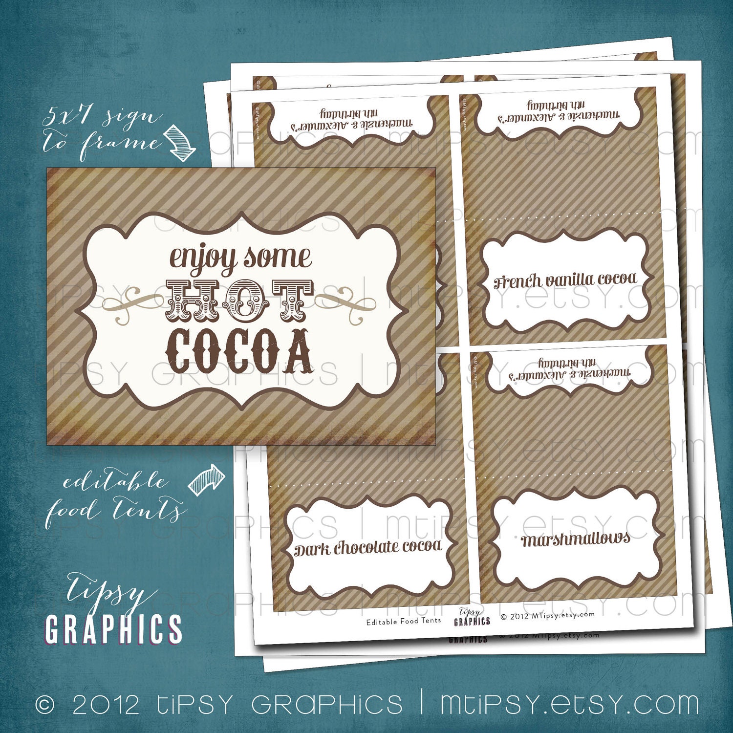 Hot Cocoa Bar. Vintage Stripes Holiday Sign & Food Tents. Any colors. Digital Files by Tipsy Graphics Il_570xn