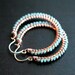 Handmade beaded copper hoops, turquoise, large, seed bead, teal, green, beaded, wire wrapped hoops, Mimi Michele Jewelry