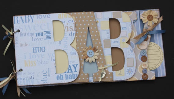 Baby scrapbook album, Premade scrapbook for baby boy, Word album made from chipboard, Blue scrapbook album-BB4