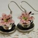 Pink Lily in Silver Teacup Charm Dangle Flower Earrings