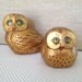 Vintage Gold Ceramic Owls by Freeman McFarlin - Mother and Baby with Olive Green Eyes