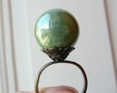 Caterine II cocktail statement ring - genuine chidren marble - eco friendly -  pearlized green - upcycled