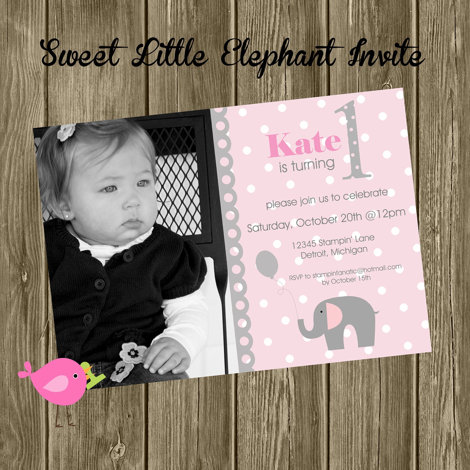 Sweet Little Peanut Collection: Set of 12 5x7" Elephant Birthday Invitations. Elephant First Birthday. Pink and Grey Elephant Invite. Il_570xn