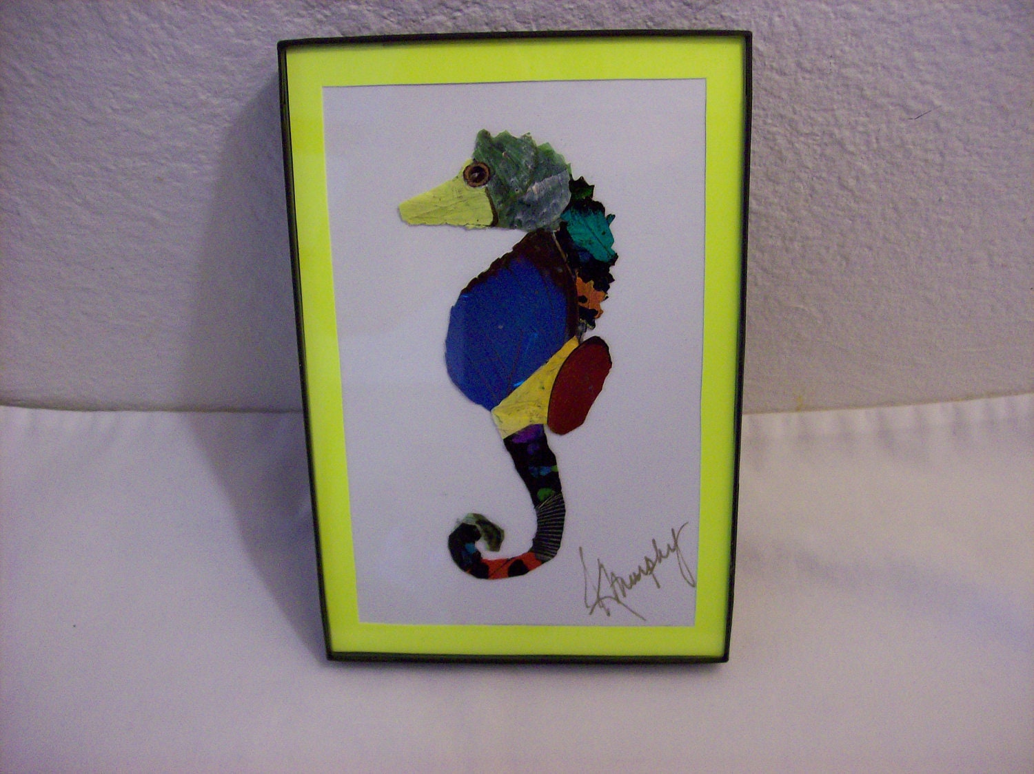 Real Butterfly Wings Framed " Seahorse " Collage