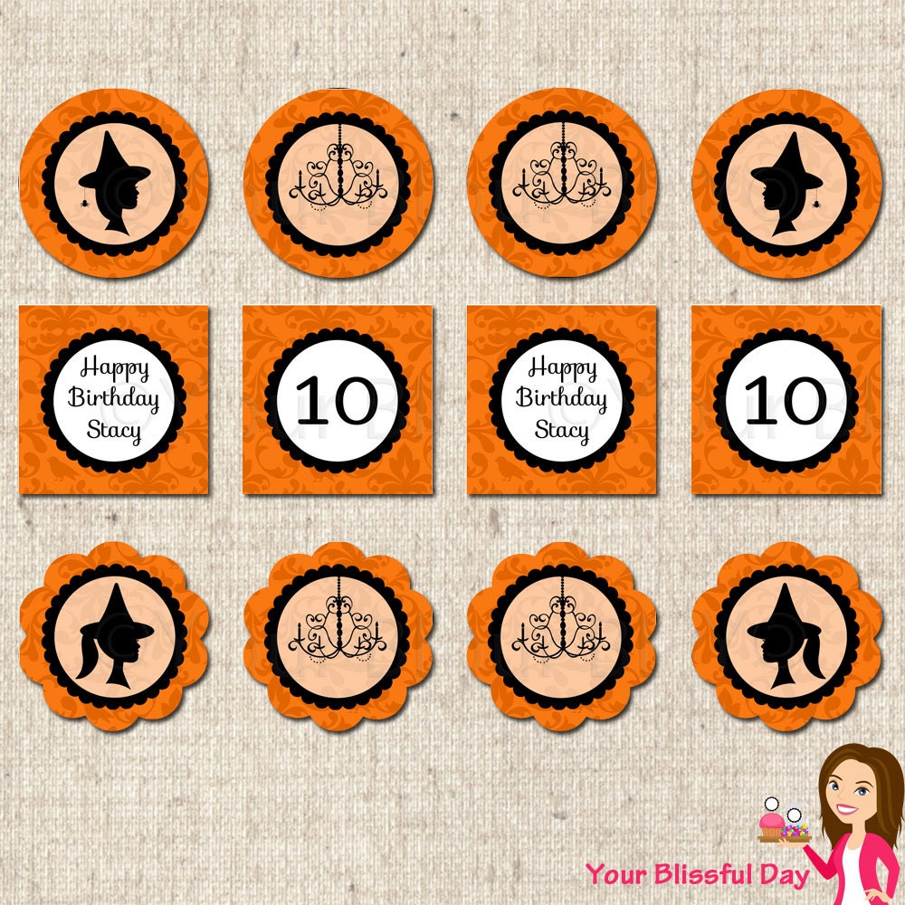 PRINTABLE Girl Halloween Silhouette Party Circles (Personalized) Il_570xn