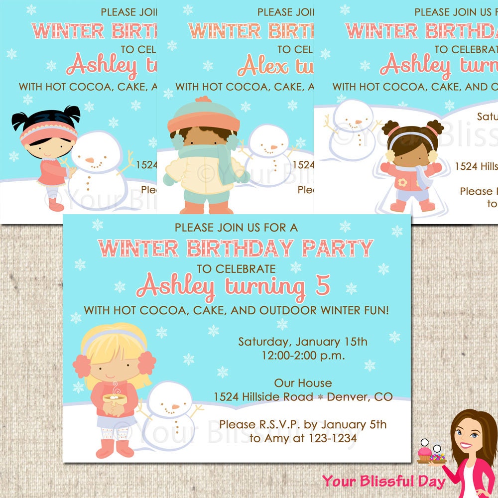 PRINTABLE Winter Birthday Party Invitation (character of your choice) Il_570xn