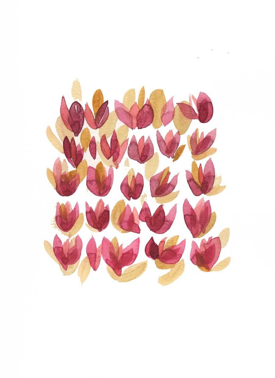 Watercolor Rose Leaves - red pink honey gold - original watercolor painting - Home decor Thanksgiving Christmas - inspired by autumn colors