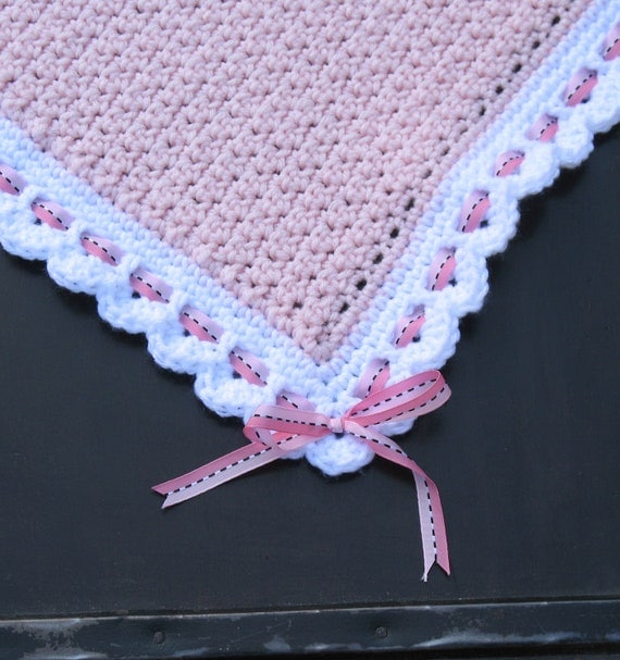 Handmade Crocheted Heirloom Baby Blanket Light Pink by Xasper8ing