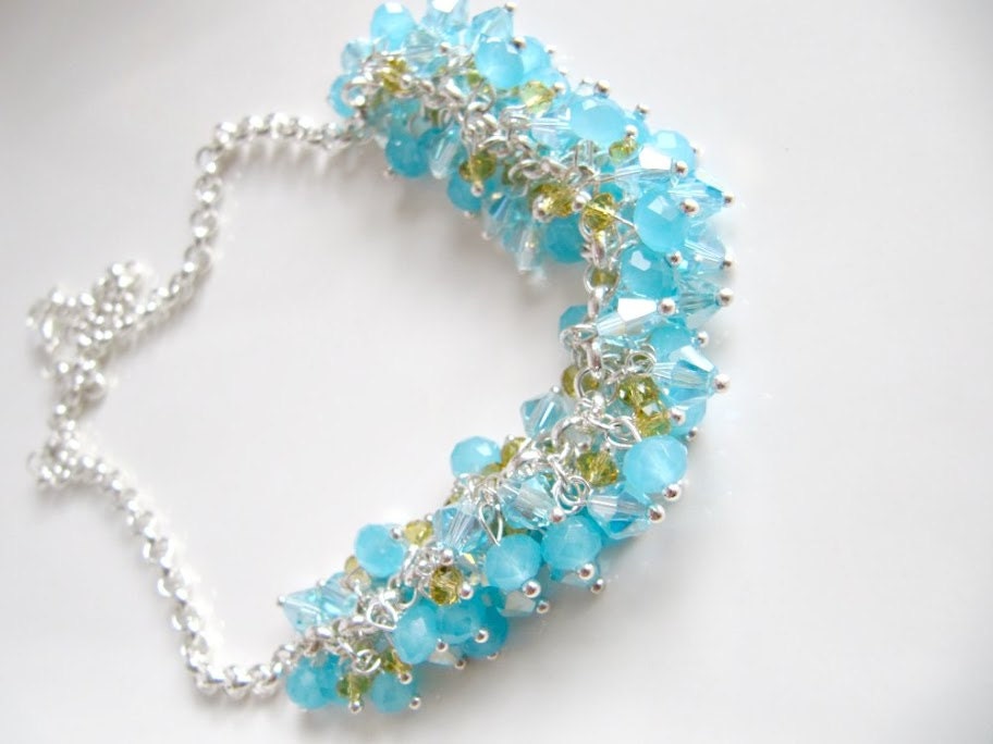 Crystal necklace, jewelry, beadwork, gift for her, crystal necklace, blue necklace, romantic jewelry