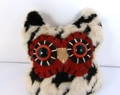 Mustaf the plush horned owl miniature tan red black houndstooth stuffed animal