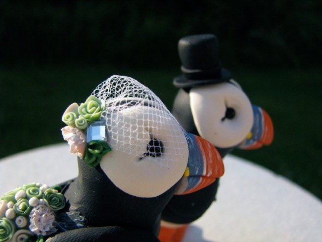 Puffin Love custom wedding cake topper