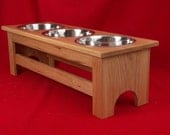 Elevated Large Dog Feeder Solid Oak Wood 12 Inch High Five Quart  FREE NAME and STAIN