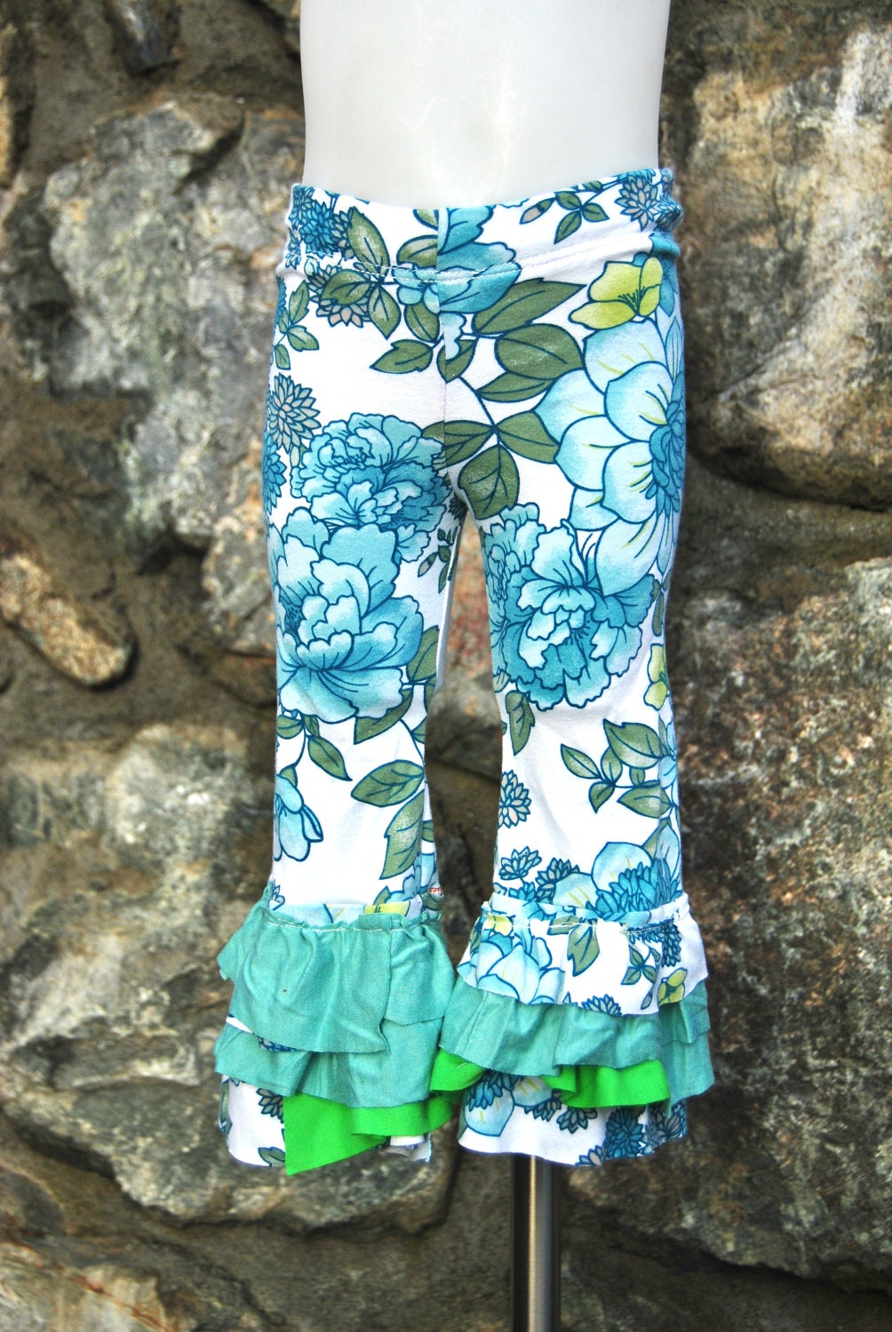 Girls Upcycled Floral Ruffle Pants size 12-18 months