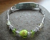 Child Medic Alert Interchangeable Bracelet -  Asthma, Penicillin, Diabetic, Epilepsy, Allergies, Seizures, etc. -Green Amethyst