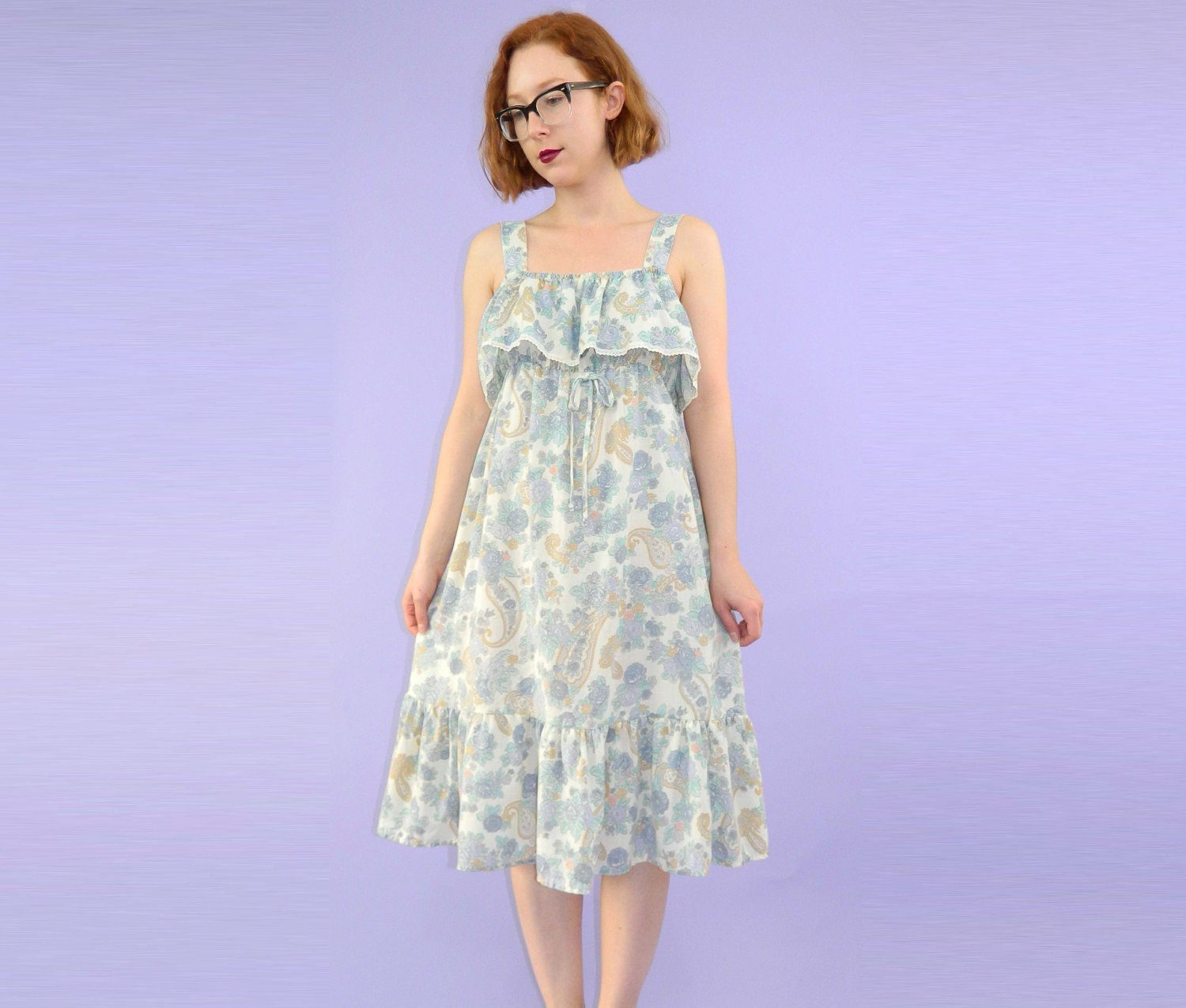 1970's Sun Dress Floral Paisley Empire Dress S/M/L SALE