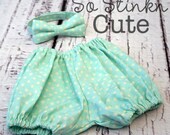 Custom Retro Vintage Aqua Polka Dots Baby Boy Diaper Cover  and Bow Tie Set outfit Great for Photo Props