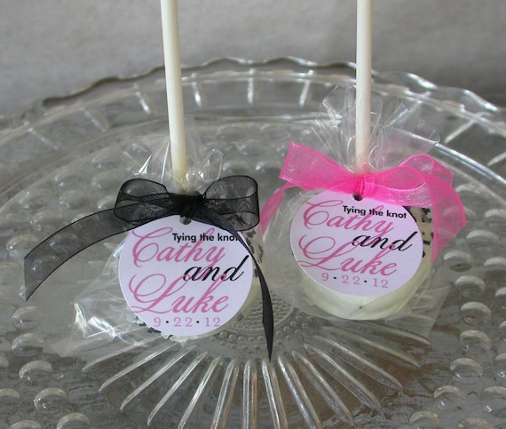 Wedding Favor Tags for cake pops, lollipops and cookie favors - 1.5 inch custom personalized tags (24) Il_570xn