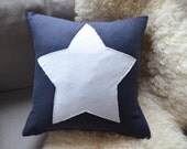 Sukan / White Star Pillow Cover - Navy Blue Linen Pillow - Decorative Pillow - Accent Pillow - 16x16 inch