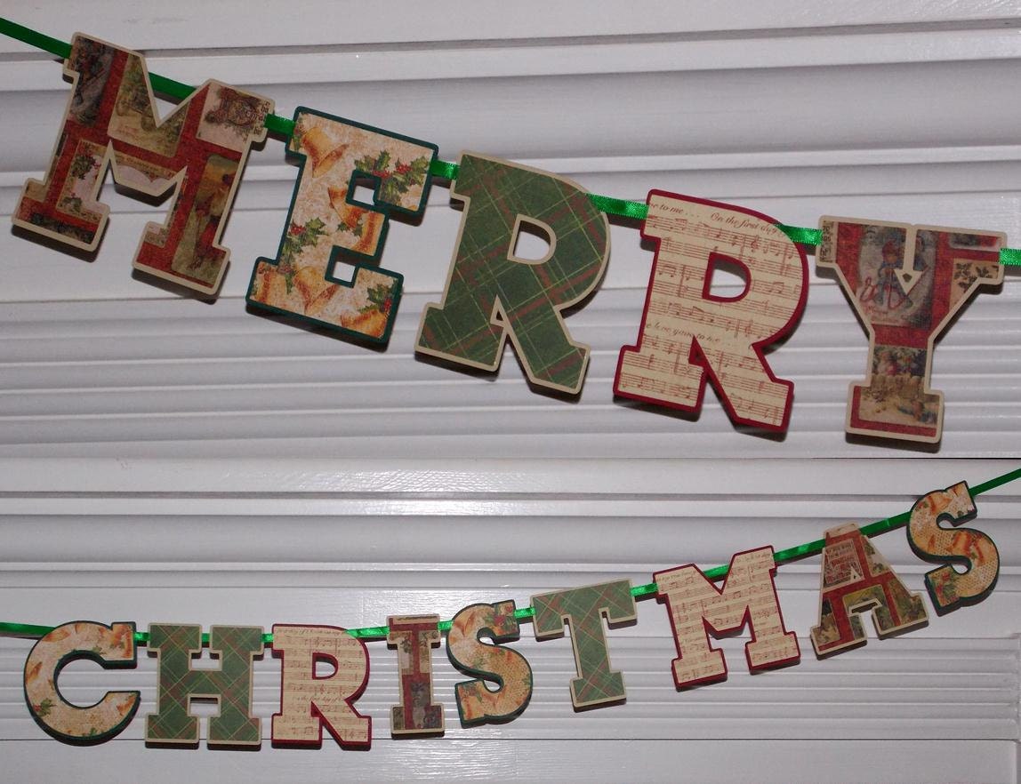 Vintage Merry Christmas Banner Letter Banner ... Red Green ... photo prop ... READY TO SHIP ... santa bells tartan Il_570xn