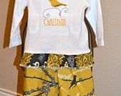 Gray and Yellow Boutique Ruffle Set with Bird