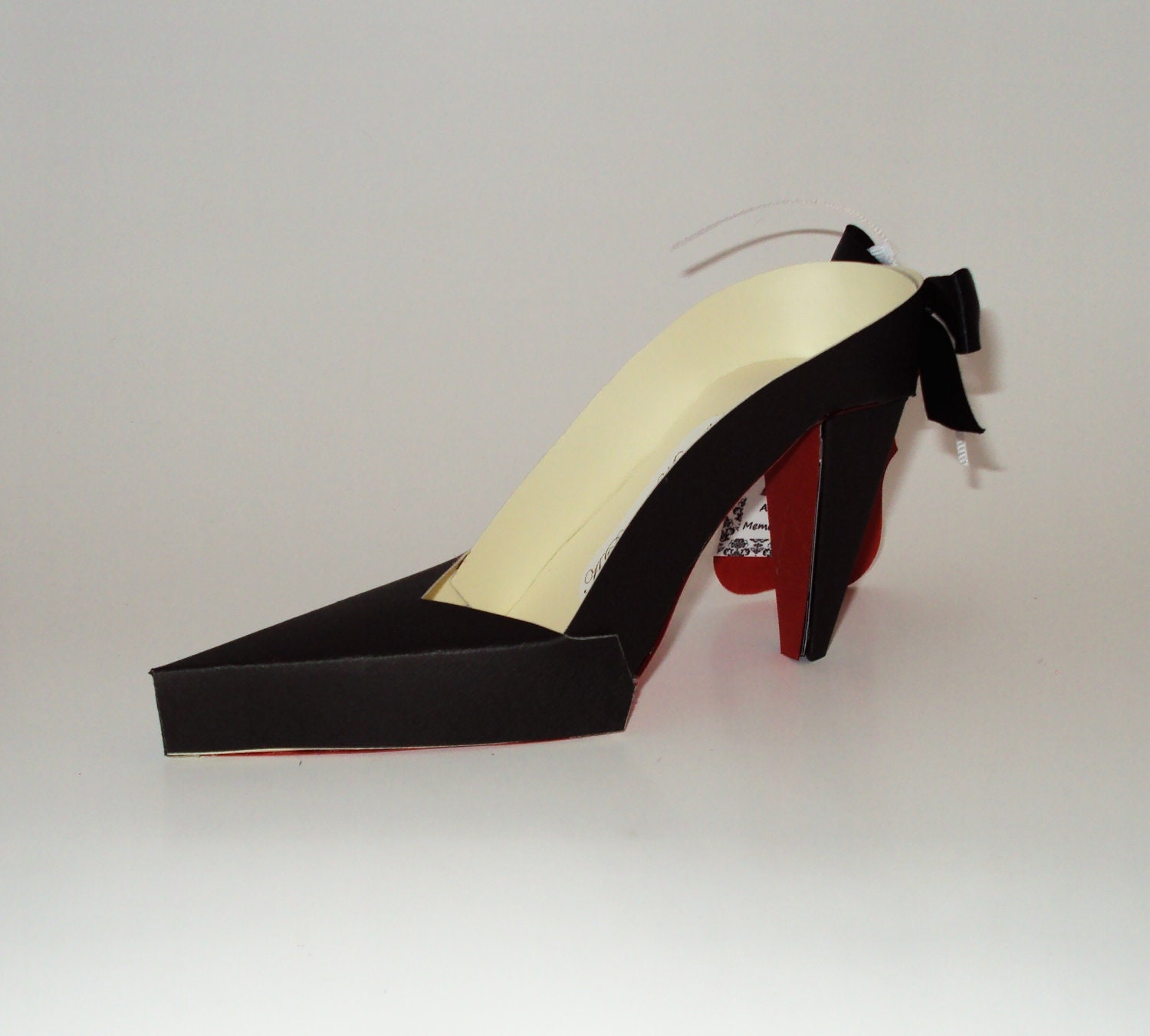 Couture Black and Tan High Heel Paper Shoe with Red Sole and Shoe Box Il_570xn