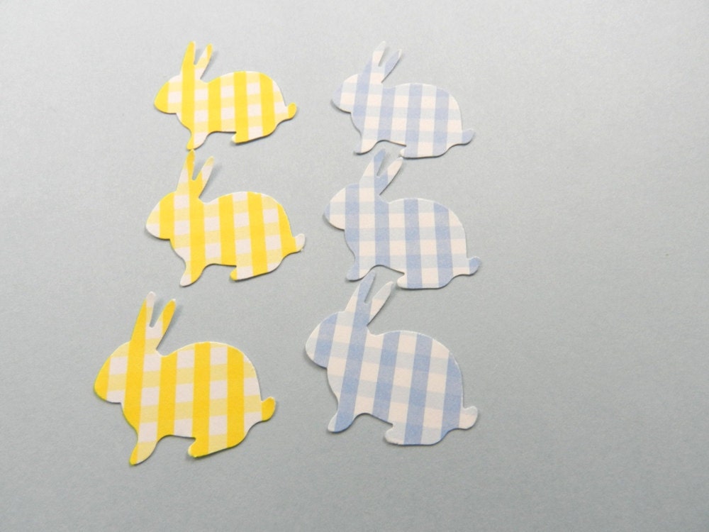 50 Baby Blue and Yellow Plaid Bunnies, Baby Showers, Confetti