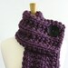 Dusty Purple Chunky Knit Cowl Scarf with Large Black Button