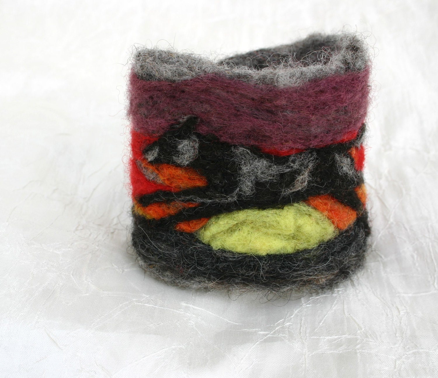 Sunset Wolf Felt Cuff Needlefelt Design Wearable Art