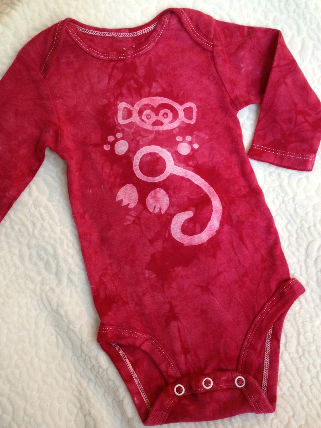 Red Monkey Tye Dye Bodysuit in Long Sleeves, Size 3-6 mos