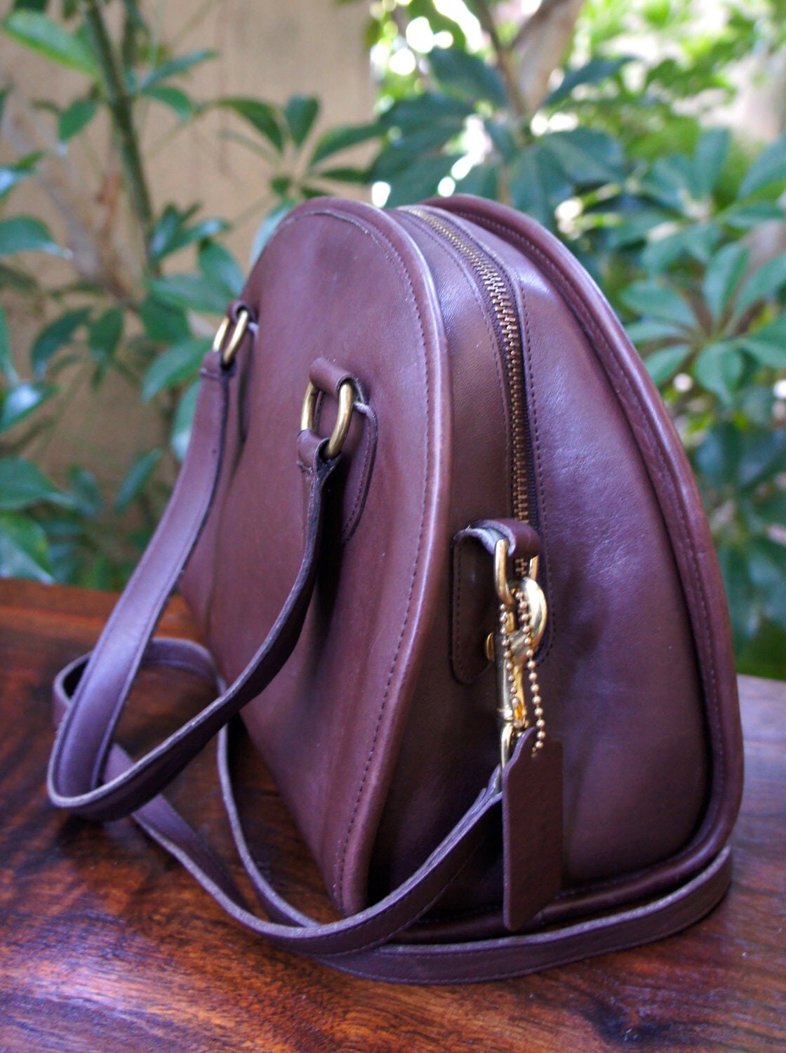 Vintage Brown Leather Coach Purse Half Round by TheLionsDenStudio