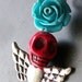 Rockabilly Red Skull and Rose Pendant Keychain