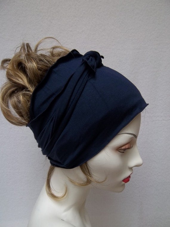 Hair Wrap Yoga Workout Wrap Navy Blue Bamboo Rayon by NinisNiche