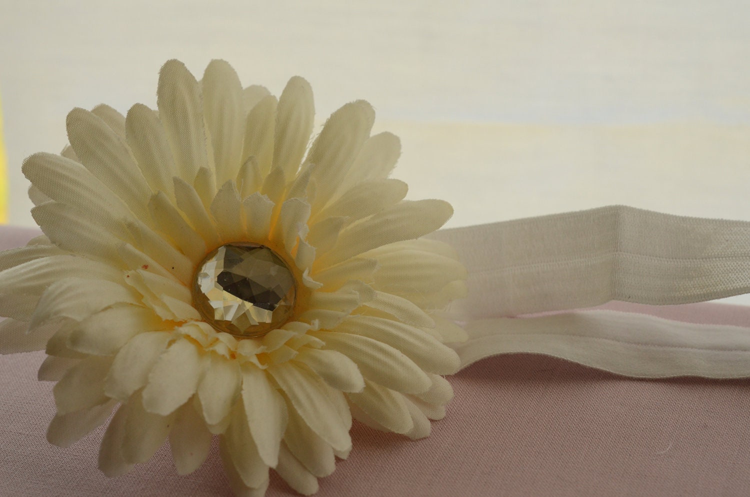Vintage Shabby Chic CREAM flower with elastic headband