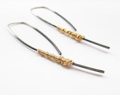 Simple Dangle Earrings- Modern Silver Hoop- Open Hoop Earrings- Oxidized- Minimalist Earrings-black and gold