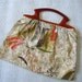 SALE 40s Barkcloth Bag/ Tote Deco Design, Large Celluloid handle, 1940s-50s