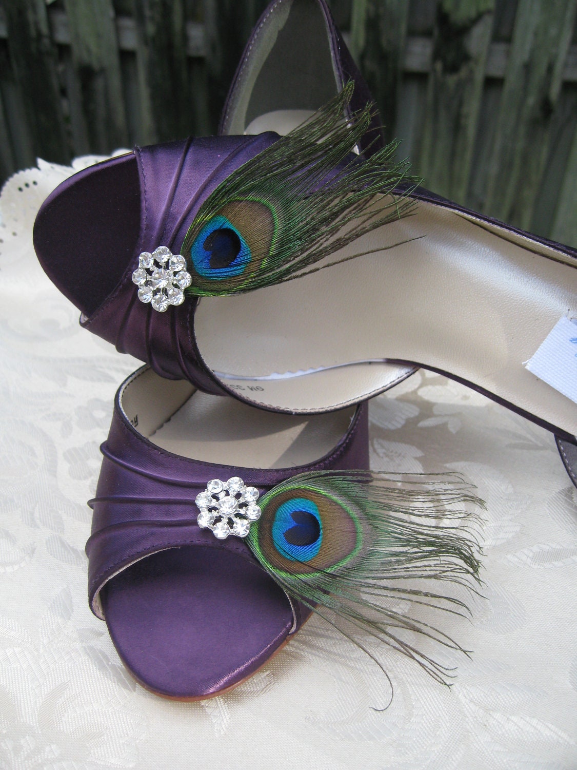 Peacock Purple Eggplant Bridal Shoes With Peacock By Abiddabling