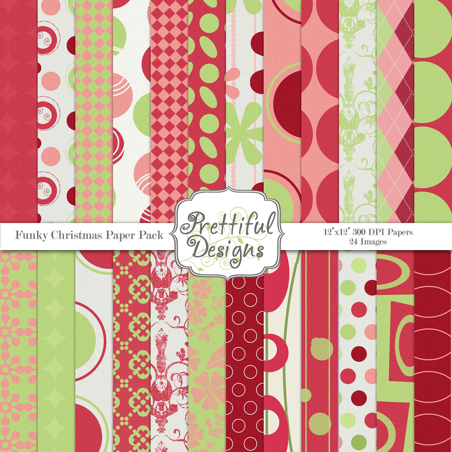 50% Off Sale Digital Paper Pack for Scrapbooking, Card Making, Invitations - Funky Christmas (183) Il_570xn