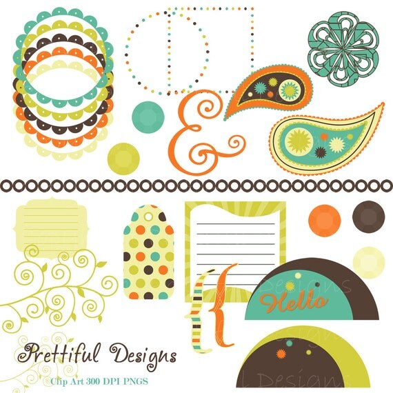50% OFF SALE Clip Art Digital Frame Paisley Tag Brackets Ampersand Commercial Use Monkey Kisses Set 1 (490) Il_570xn
