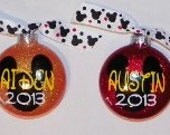 Personalized Mickey Mouse Glitter Glass Ornament