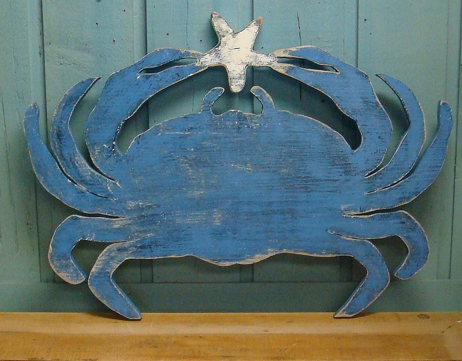 Blue Crab Sign Starfish Beach House Sign Coastal Ocean Wall Art