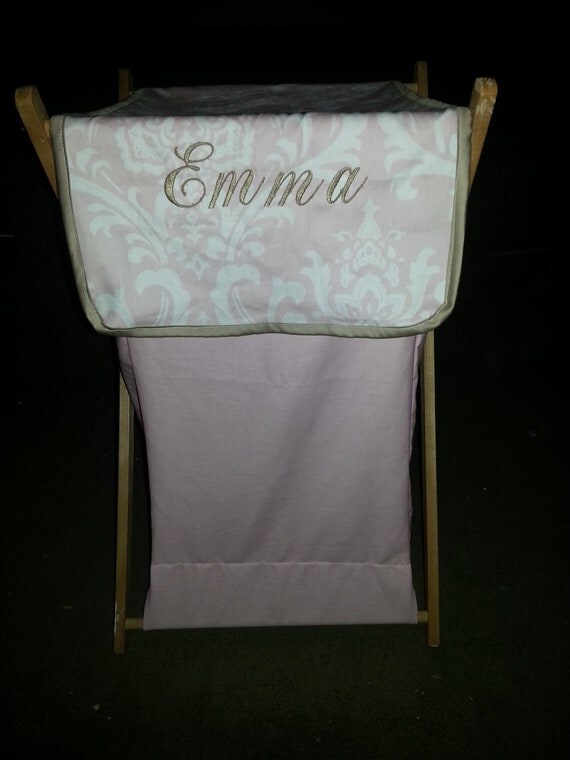 Custom Laundry Hamper Cover Light Pink and Damask by BABYSEAMS