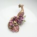 Polymer clay peacock brooch pin handmade in brown, gold and mauve colours