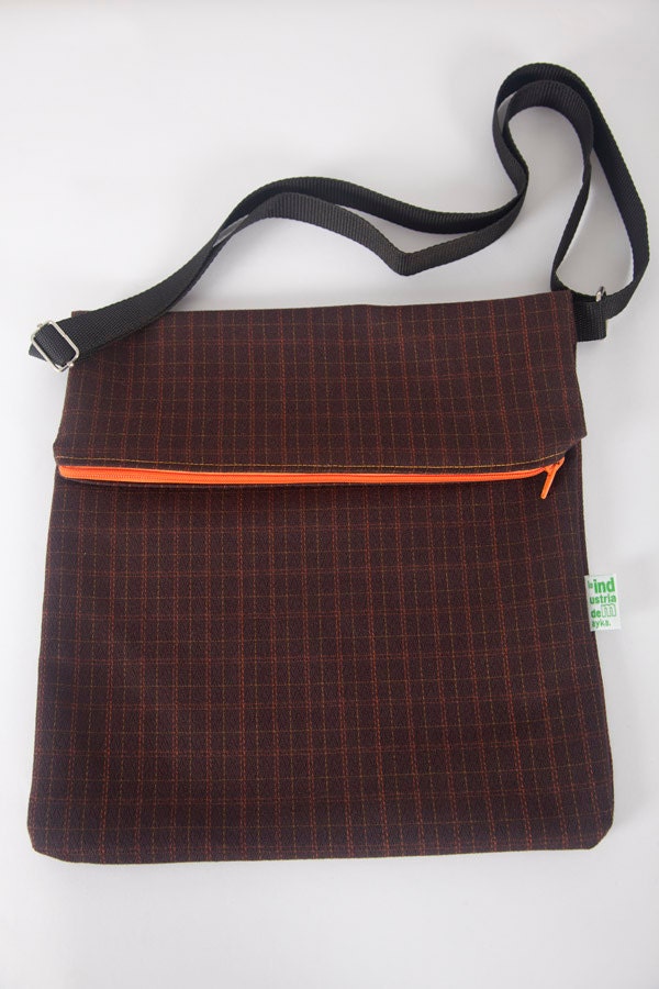 PLAID Messenger bag, large tote, unisex zipper