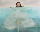 Poster art print. aqua wall art print. portrait of girl figure wall art. "Saving Charlotte"