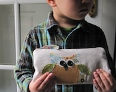 owl zipper bag, pencil case for kids, storage pouch, children, READY to SHIP by mamableudesigns