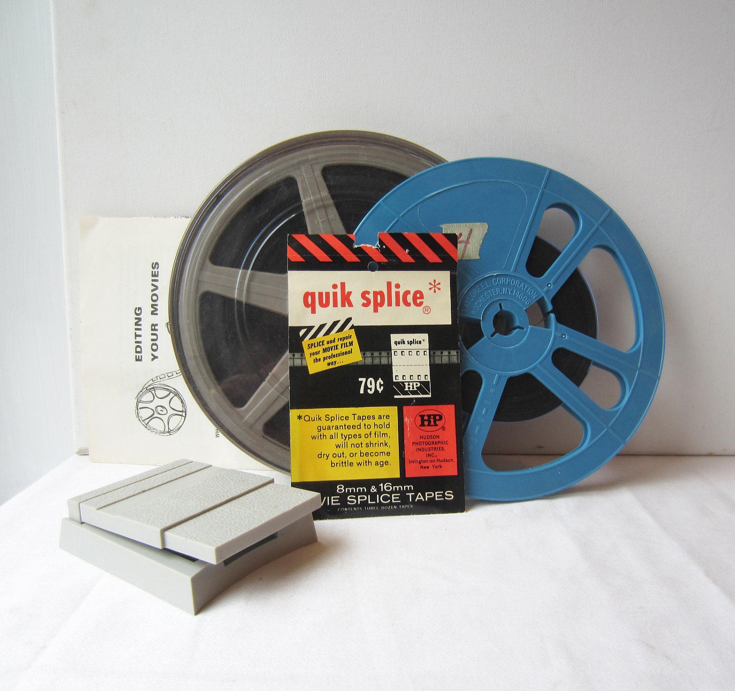 Vintage Film Reels 8 mm Film with Quik Splice Tape, Cutter & Instructions