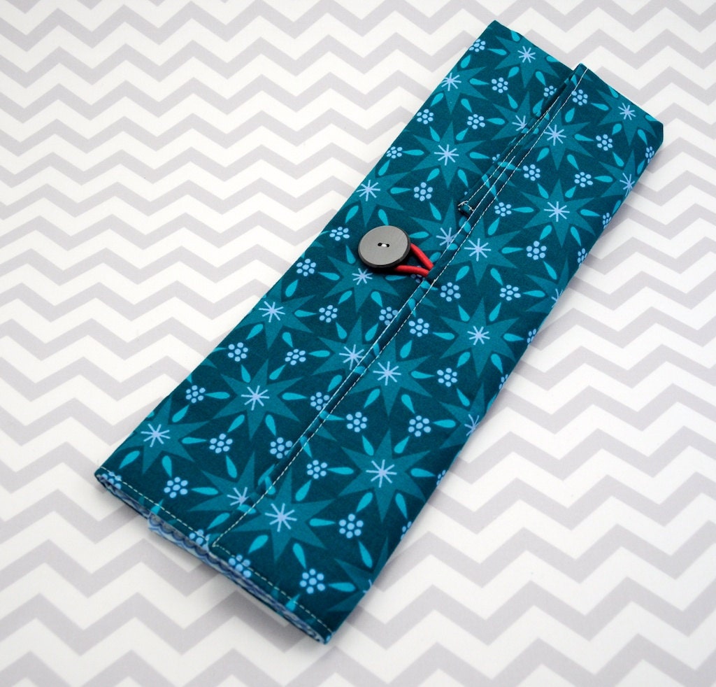 Knitting Needle Case or Paintbrush Case - Aqua Blue 1001 Peeps Lizzy House Cotton Fabric