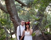 Strapless bustier dress with pleating at waist in Bridal Whites